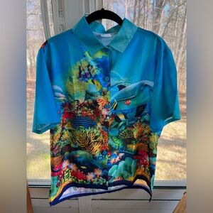 Vibrant Ocean Reef Button-Up Shirt in Teal & Multicolor